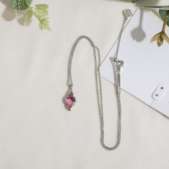 Kendra Scott Framed Abbie Silver Light Burgundy Short Necklace - Picture 2 of 5